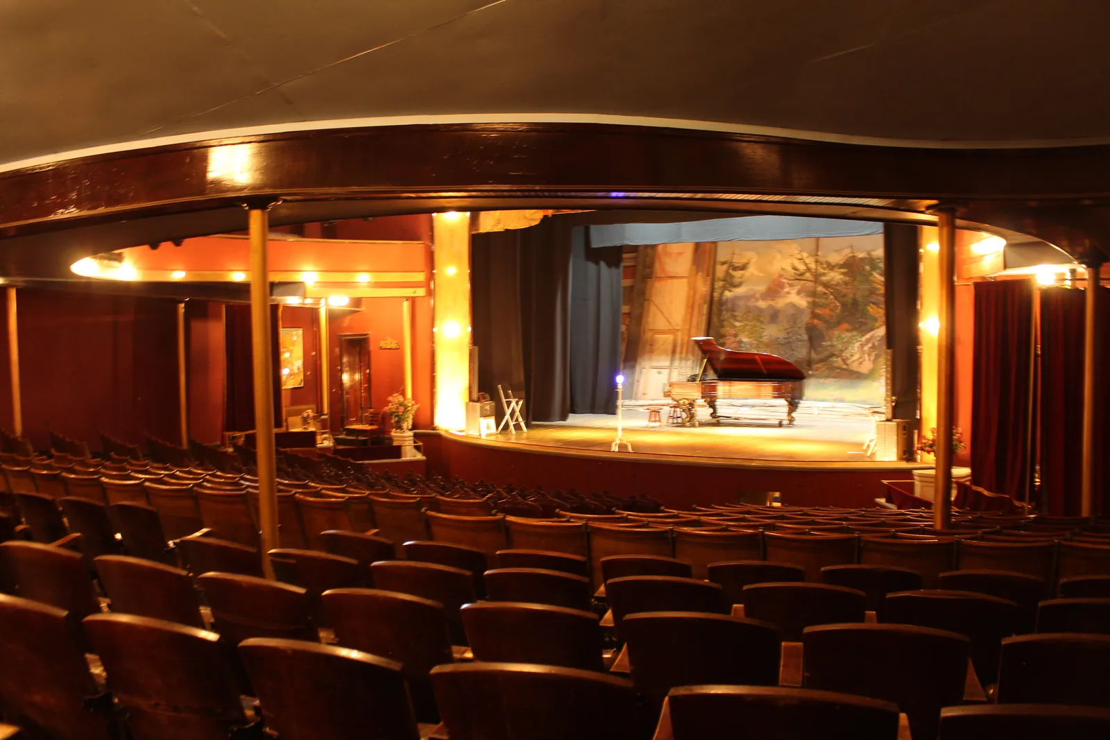 Seats and stage inside Tabor Opera House