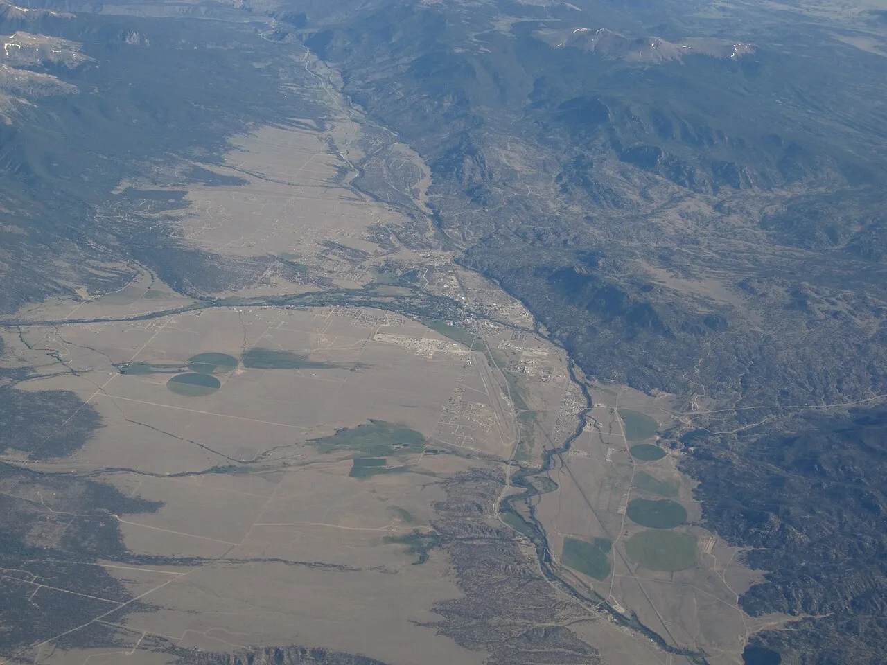 Aerial view of Buena Vista and the Arkansas River corridor, photographed in 2013